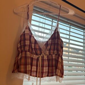 Plaid Lace Trim Cami Top